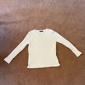 V-neck Ribbed Knit Tommy Hilfiger Sweater in Cream/White